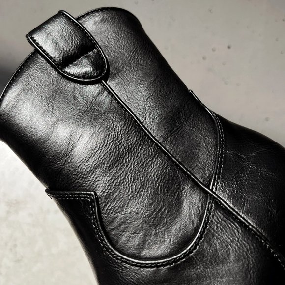 NEW Black PU Leather Metal Cap Toe Block Heel Cowgirl Cowboy Western Ankle Boots - Picture 12 of 14